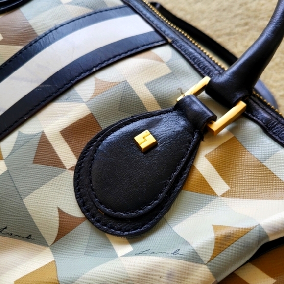 L.A.M.B. Bowling bag Blue and Cream Geometric Satchel with Navy Accents - Picture 12 of 12